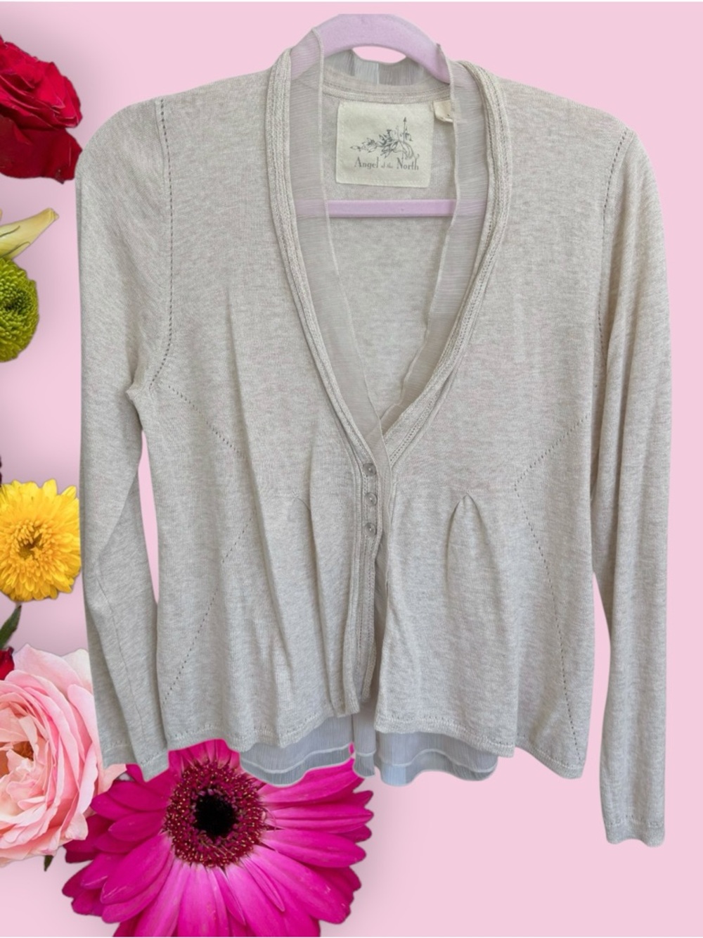 Angel Of The North Light Gray V-Neck Cardigan Sweater